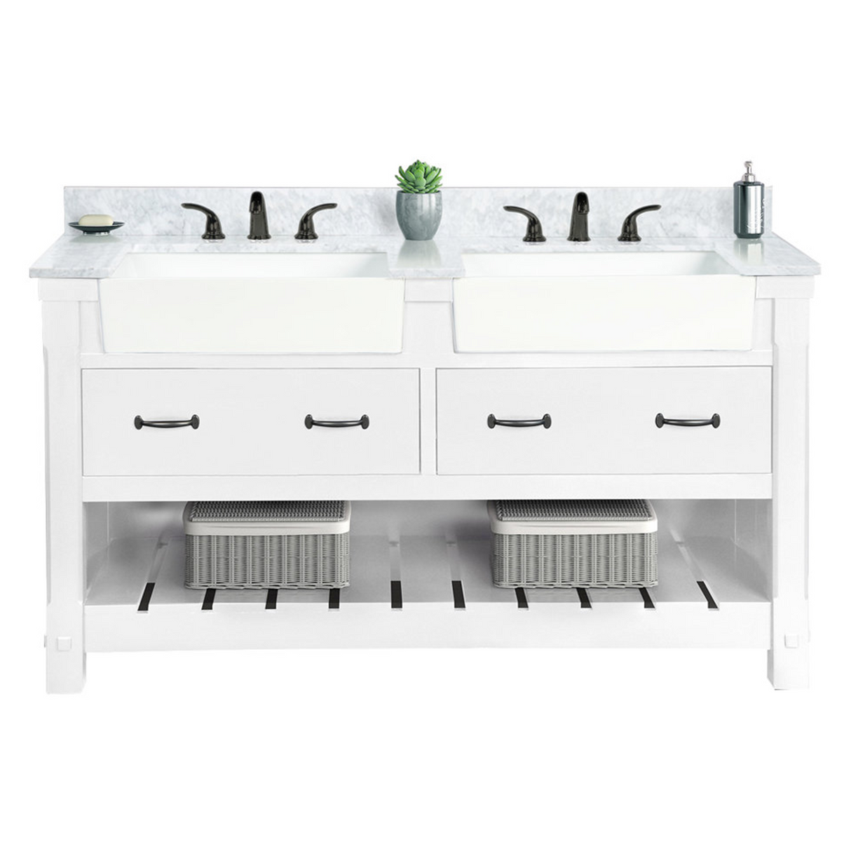 61" Bathroom Vanity in White With Double Sink - Premium Farmington Family