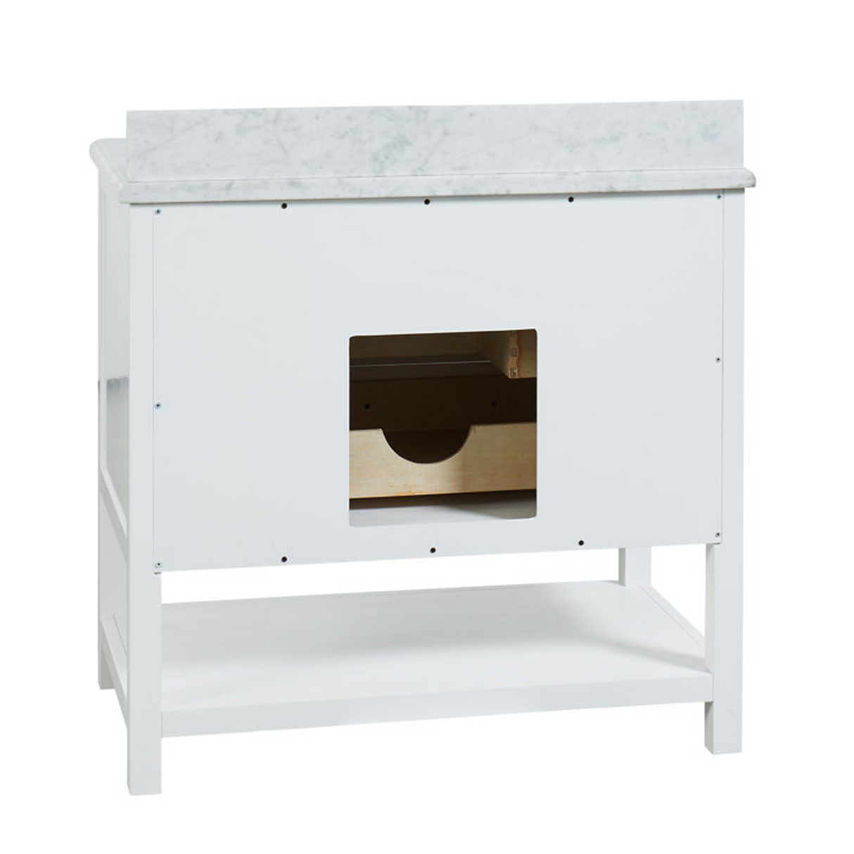 36" Manhattan Freestanding Solid Wood Bathroom Vanity in White with Natural Carrara White Marble Sink Top with 4 In. Backsplash
