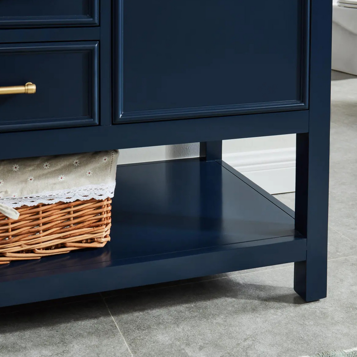 48" Manhattan Freestanding Solid Wood Bathroom Vanity in Navy Blue with Natural Carrara White Marble Sink Top with 4 In. Backsplash