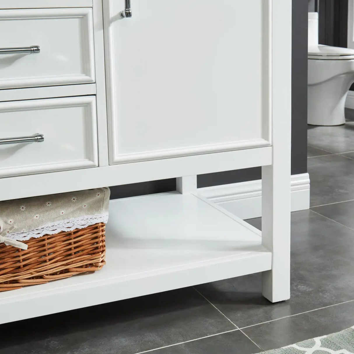 48" Manhattan Freestanding Solid Wood Bathroom Vanity in White with Natural Carrara White Marble Sink Top with 4 In. Backsplash