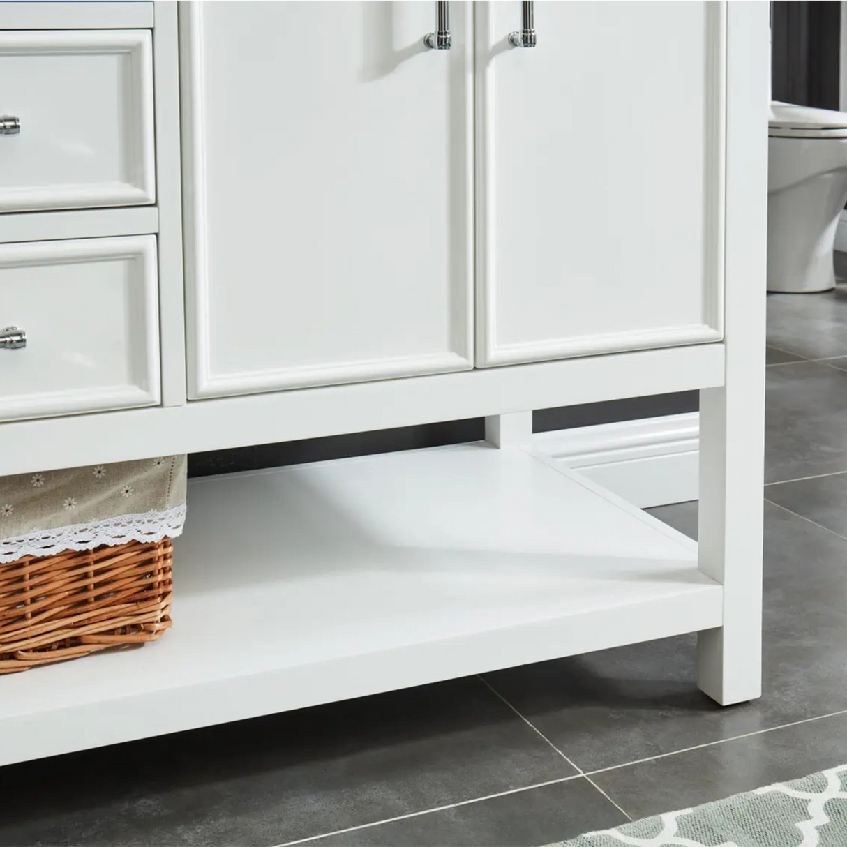 60" Manhattan Freestanding Solid Wood Bathroom Vanity in White with Natural Carrara White Marble Double Sink Top with 4 In. Backsplash