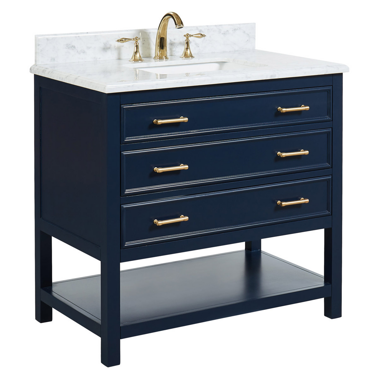 37" Bathroom Vanity in Navy Blue With Sink - Premium Manhattan Family