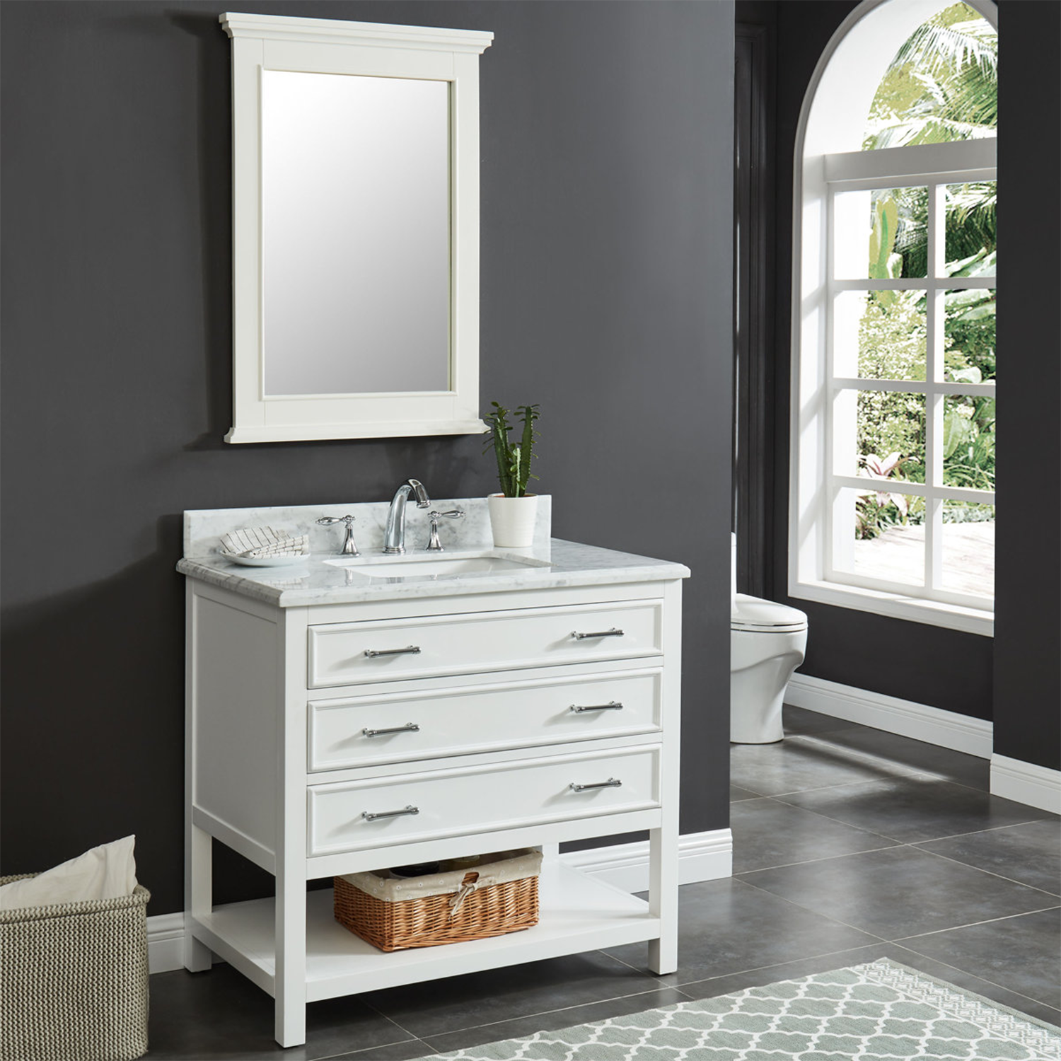 37" Bathroom Vanity in White With Sink - Premium Manhattan Family