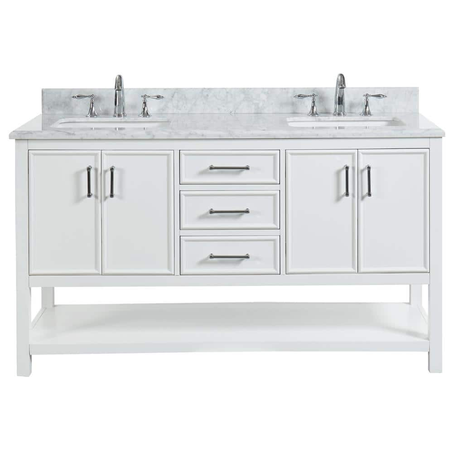 61" Bathroom Vanity in White With Double Sink - Premium Manhattan Family