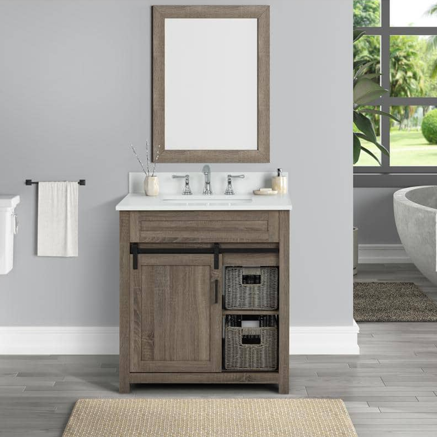 30" Farm Barn Freestanding Solid Wood Antique Brown Bathroom Vanity Cabinet Without Top