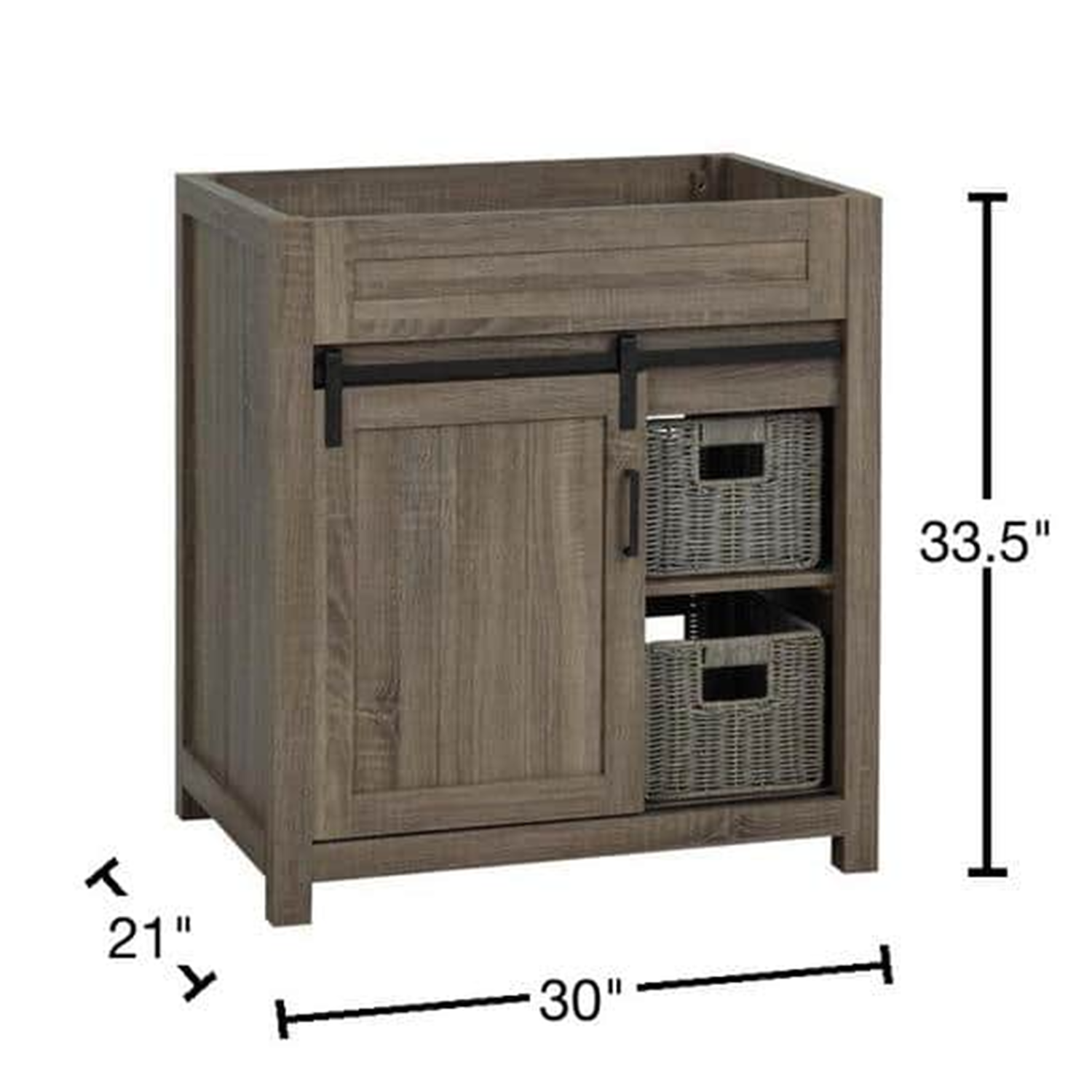 30" Farm Barn Freestanding Solid Wood Antique Brown Bathroom Vanity Cabinet Without Top