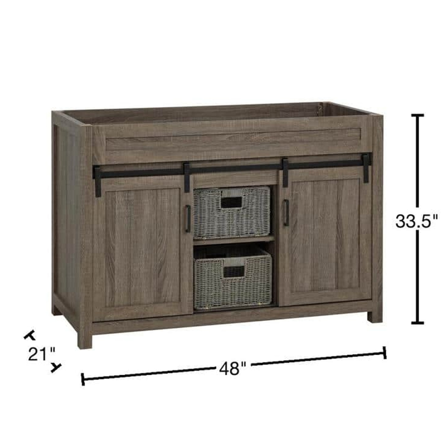 48" Farm Barn Freestanding Solid Wood Antique Brown Bathroom Vanity Cabinet Without Top