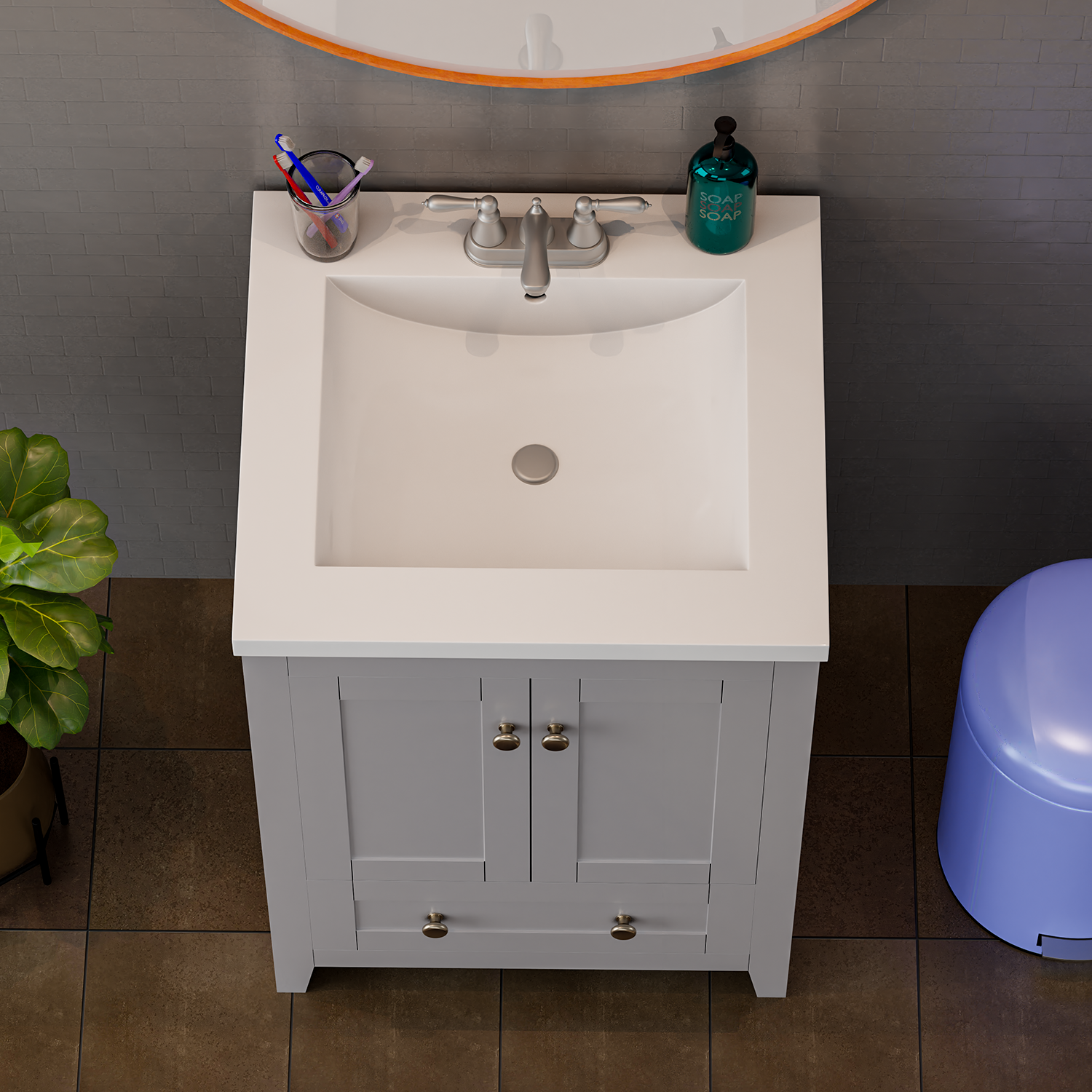 Adak 24 In. Gray Freestanding Bathroom Vanity with Porcelain Sink Top
