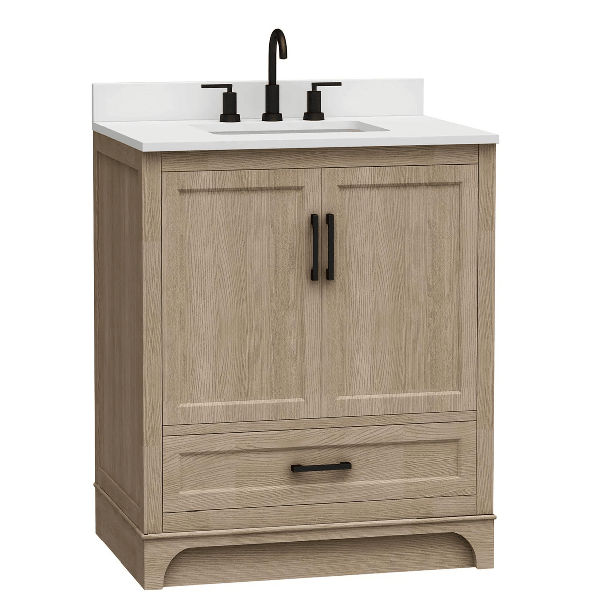 30" Retford Freestanding Solid Wood Bathroom Vanity With Carrara White Engineered Stone Sink Top & 4 In. Backsplash in Light wooden finish