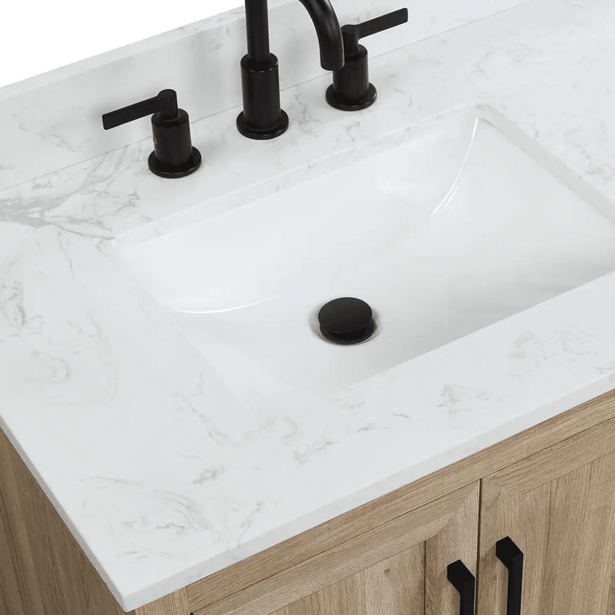 30" Retford Freestanding Solid Wood Bathroom Vanity With Carrara White Engineered Stone Sink Top & 4 In. Backsplash in Light wooden finish