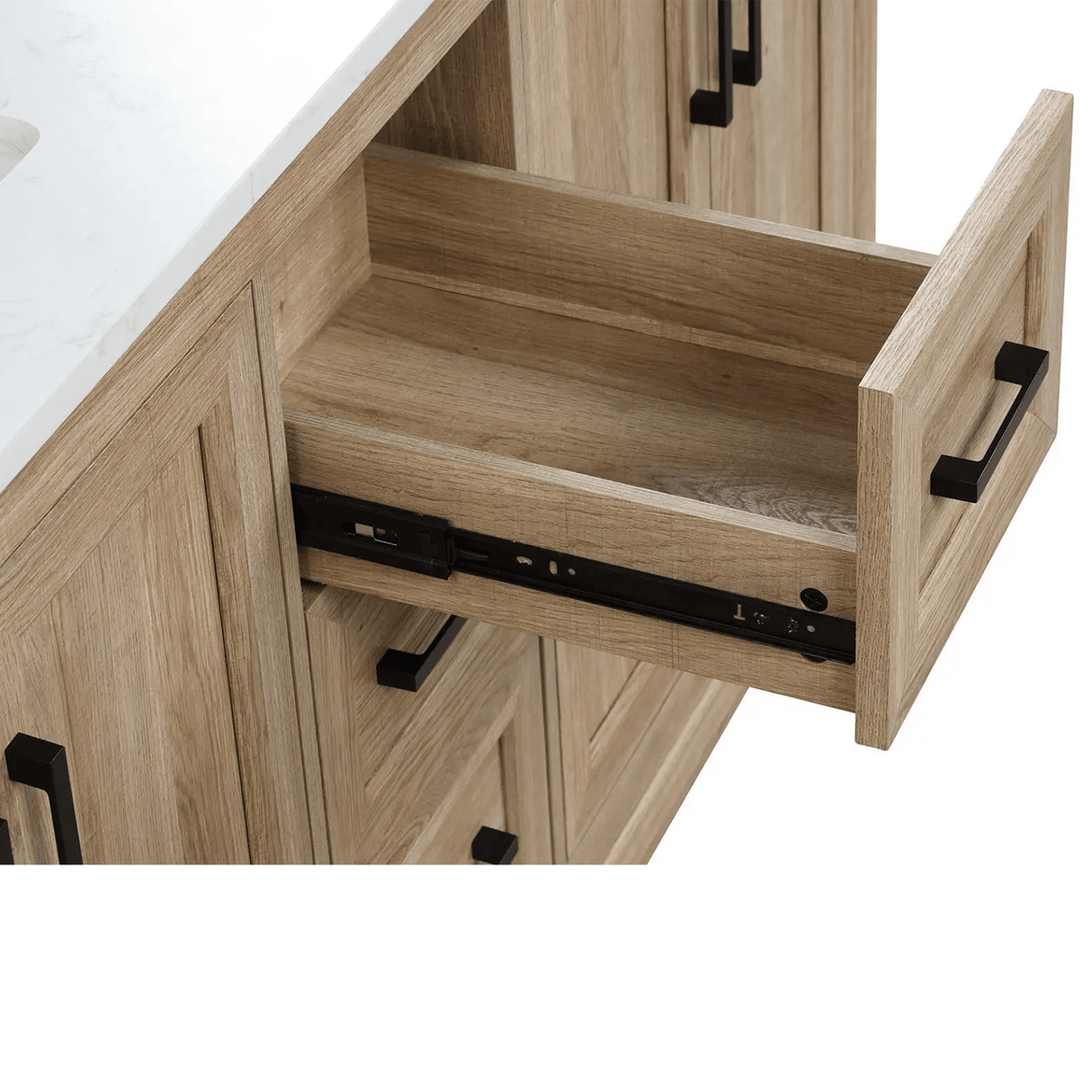 60" Retford Freestanding Solid Wood Bathroom Vanity With Carrara White Engineered Stone Double Sink Top & 4 In. Backsplash in Light wooden finish