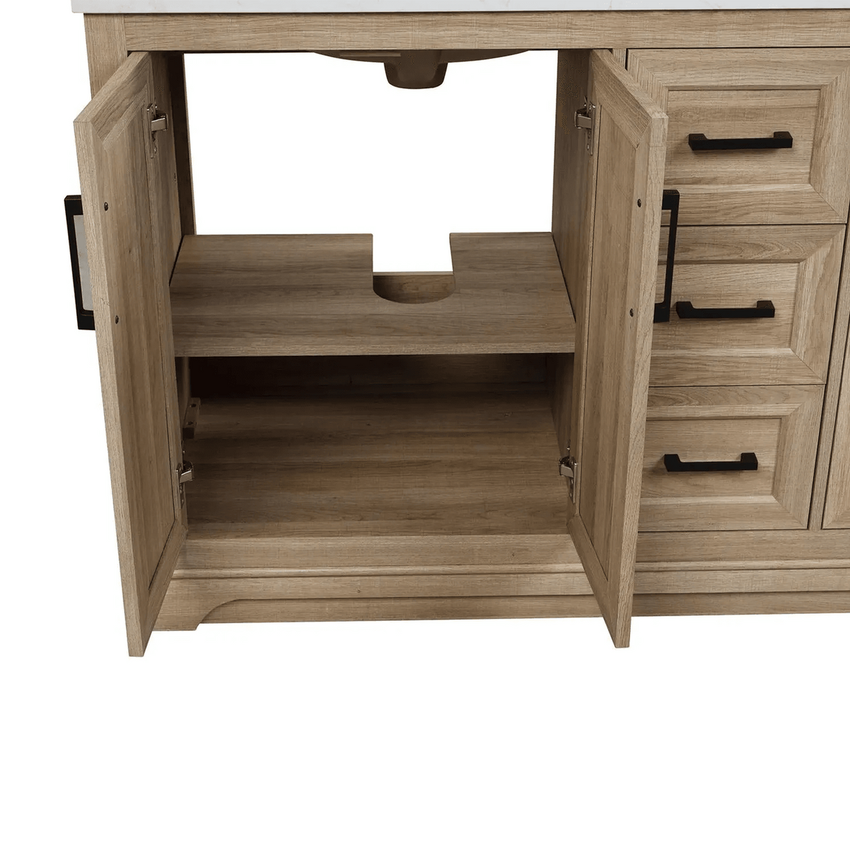 60" Retford Freestanding Solid Wood Bathroom Vanity With Carrara White Engineered Stone Double Sink Top & 4 In. Backsplash in Light wooden finish