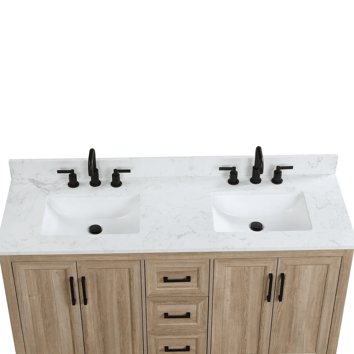 60" Retford Freestanding Solid Wood Bathroom Vanity With Carrara White Engineered Stone Double Sink Top & 4 In. Backsplash in Light wooden finish