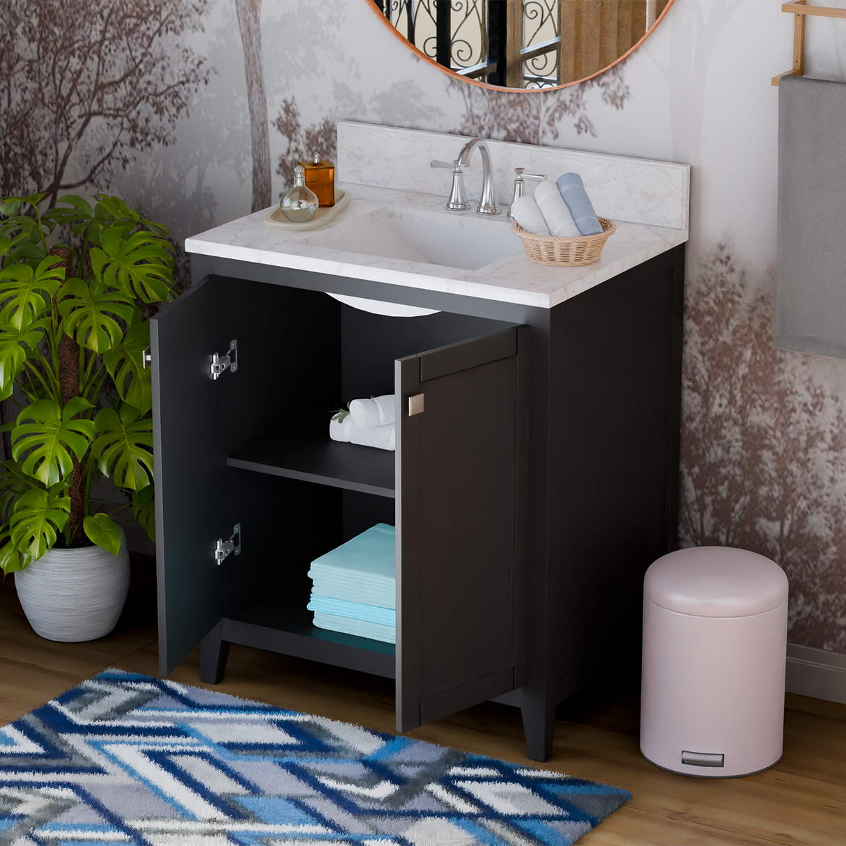 30" Coltrane Espresso Freestanding Solid Wood Bathroom Vanity With Premium Carrara Natural Marble Sink Top with 4 In. Backsplash