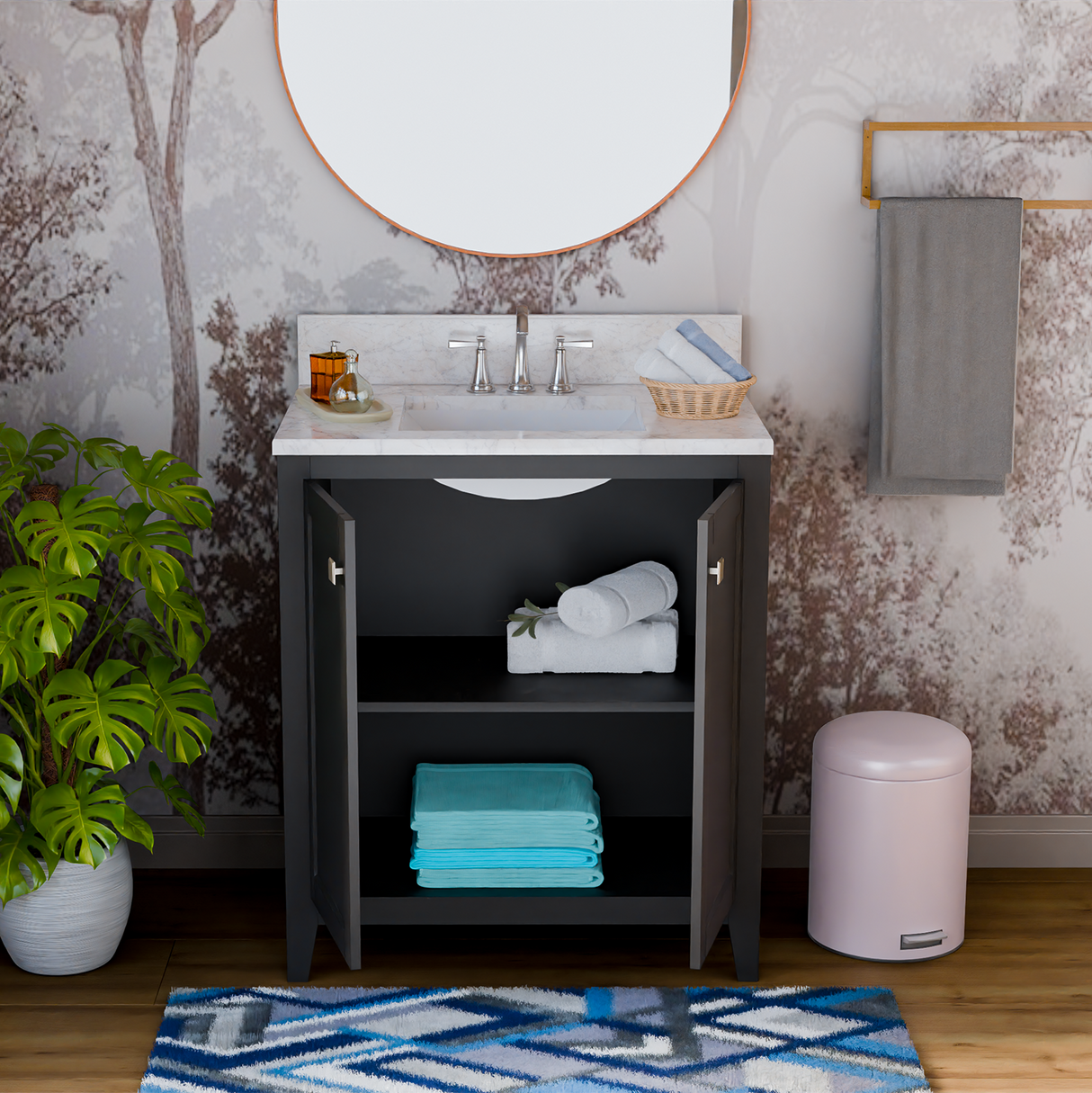 30" Coltrane Espresso Freestanding Solid Wood Bathroom Vanity With Premium Carrara Natural Marble Sink Top with 4 In. Backsplash