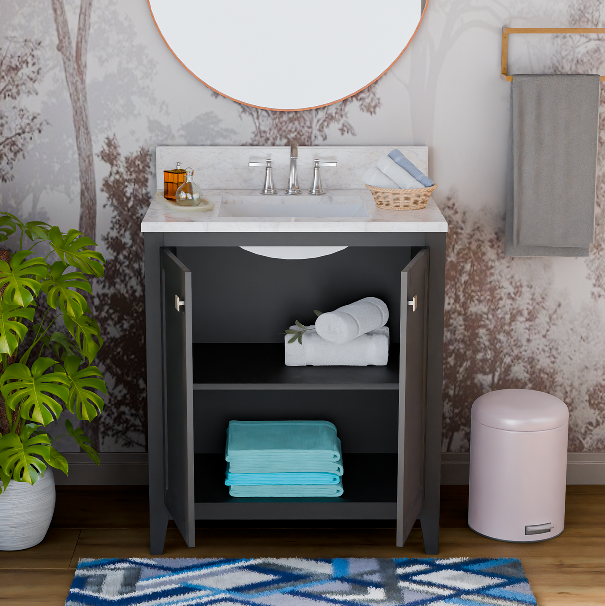 30" Coltrane Espresso Freestanding Solid Wood Bathroom Vanity With Premium Carrara Natural Marble Sink Top with 4 In. Backsplash