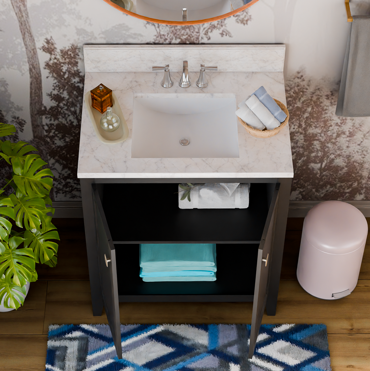 30" Coltrane Espresso Freestanding Solid Wood Bathroom Vanity With Premium Carrara Natural Marble Sink Top with 4 In. Backsplash