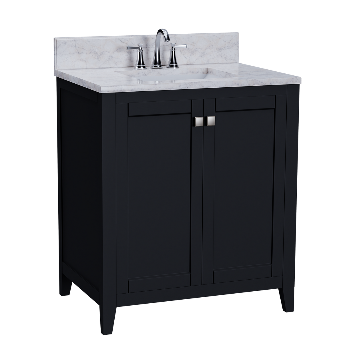 30" Coltrane Espresso Freestanding Solid Wood Bathroom Vanity With Premium Carrara Natural Marble Sink Top with 4 In. Backsplash