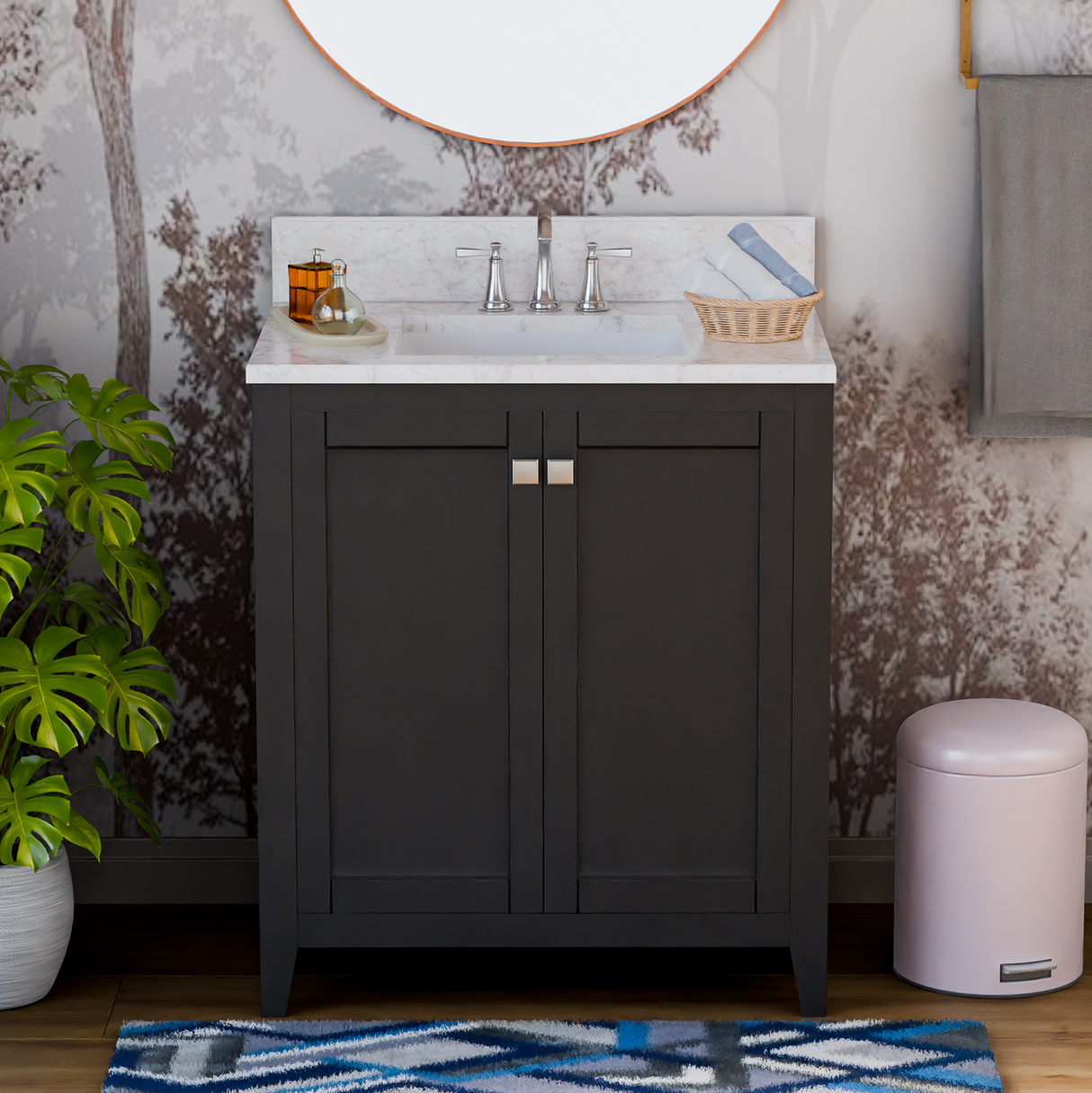 30" Coltrane Espresso Freestanding Solid Wood Bathroom Vanity With Premium Carrara Natural Marble Sink Top with 4 In. Backsplash
