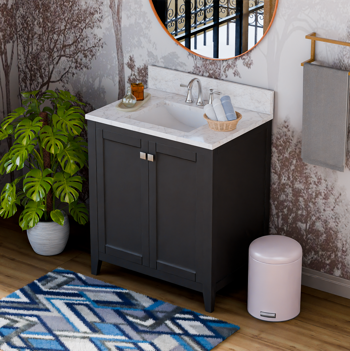 30" Coltrane Espresso Freestanding Solid Wood Bathroom Vanity With Premium Carrara Natural Marble Sink Top with 4 In. Backsplash