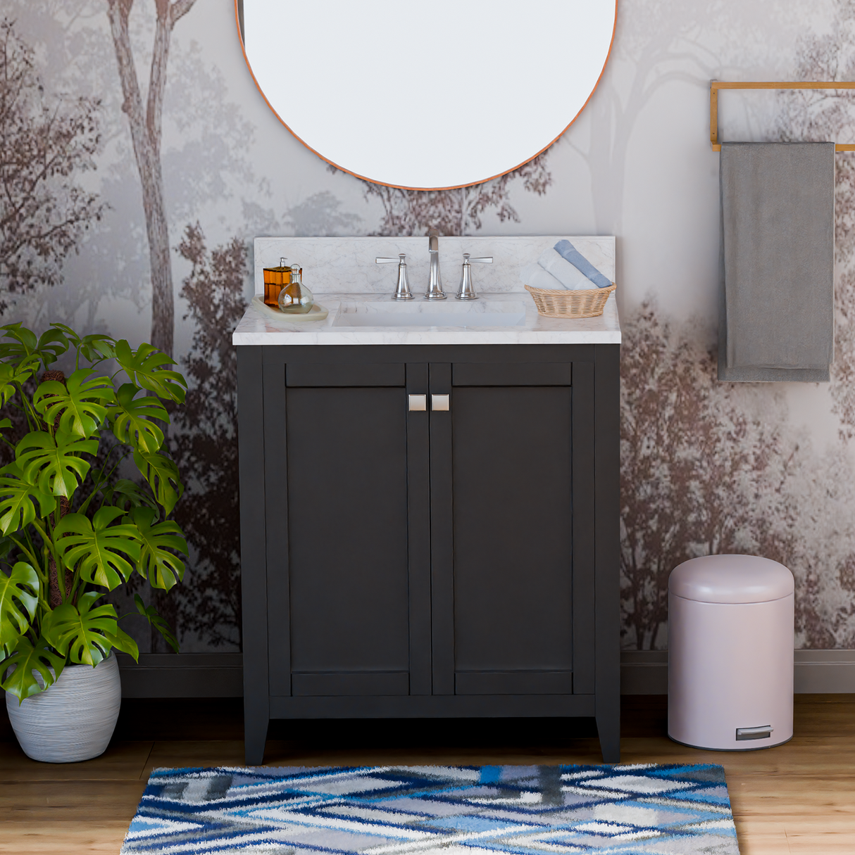 30" Coltrane Espresso Freestanding Solid Wood Bathroom Vanity With Premium Carrara Natural Marble Sink Top with 4 In. Backsplash