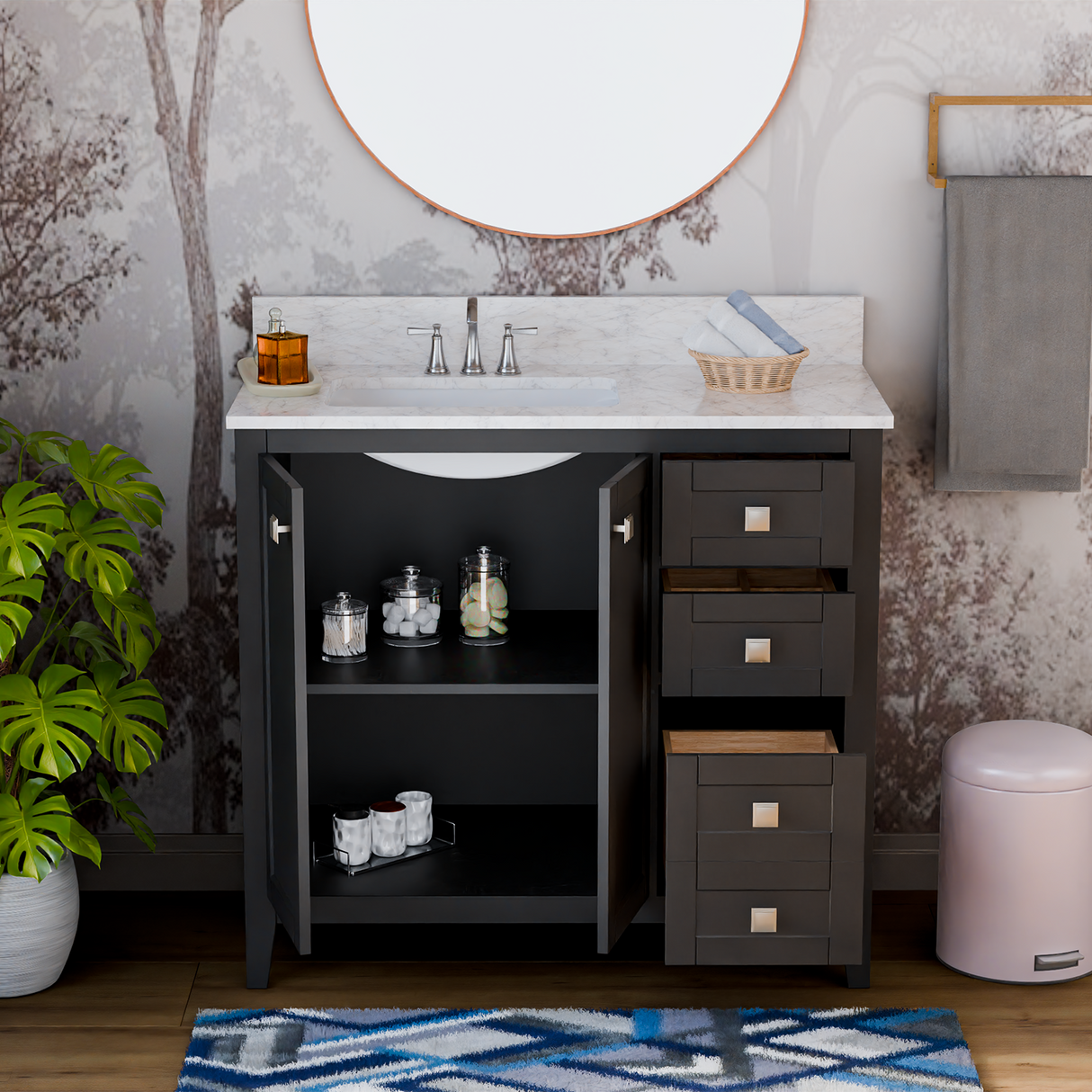 36" Coltrane Espresso Freestanding Solid Wood Bathroom Vanity With Premium Carrara Natural Marble Sink Top with 4 In. Backsplash