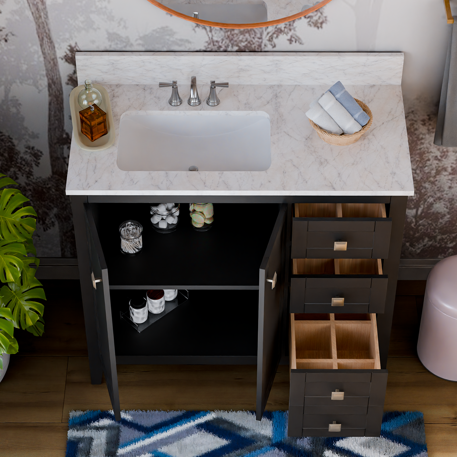 36" Coltrane Espresso Freestanding Solid Wood Bathroom Vanity With Premium Carrara Natural Marble Sink Top with 4 In. Backsplash