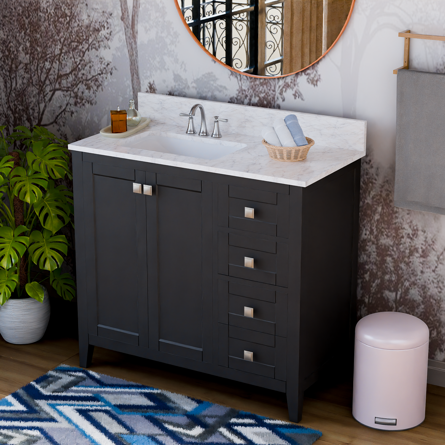 36" Coltrane Espresso Freestanding Solid Wood Bathroom Vanity With Premium Carrara Natural Marble Sink Top with 4 In. Backsplash