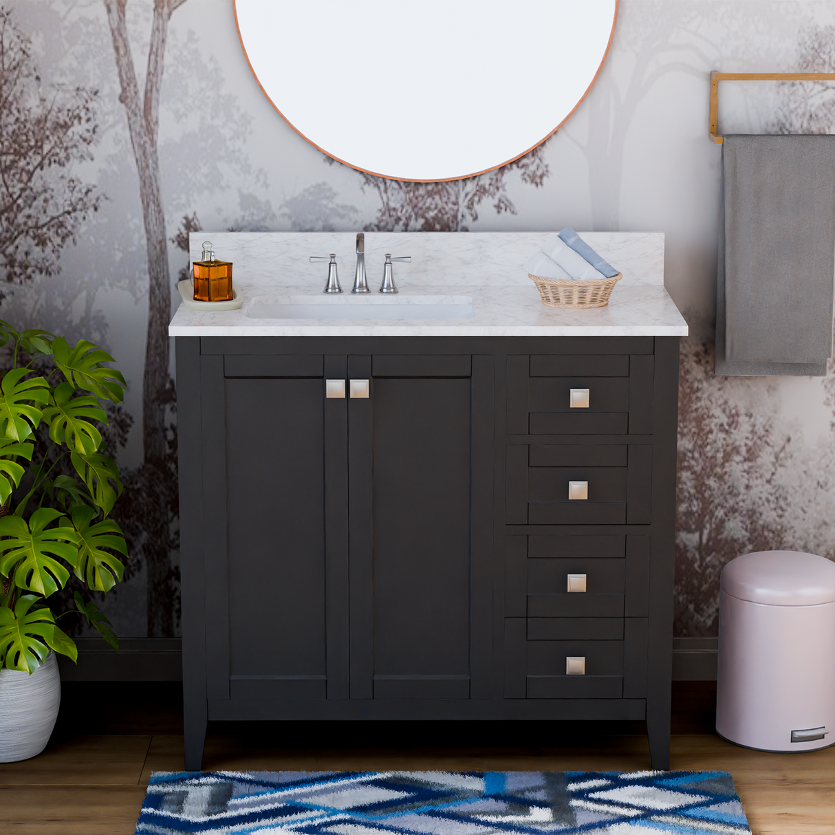 36" Coltrane Espresso Freestanding Solid Wood Bathroom Vanity With Premium Carrara Natural Marble Sink Top with 4 In. Backsplash