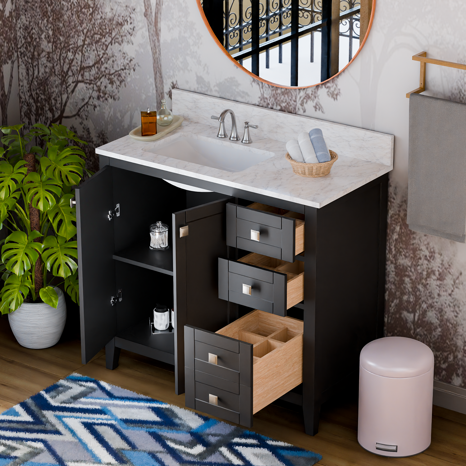 36" Coltrane Espresso Freestanding Solid Wood Bathroom Vanity With Premium Carrara Natural Marble Sink Top with 4 In. Backsplash