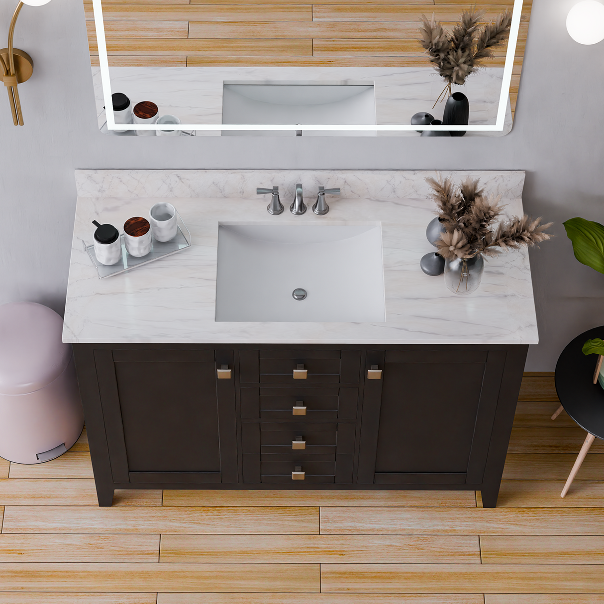 48" Coltrane Espresso Freestanding Solid Wood Bathroom Vanity With Premium Carrara Natural Marble Sink Top with 4 In. Backsplash