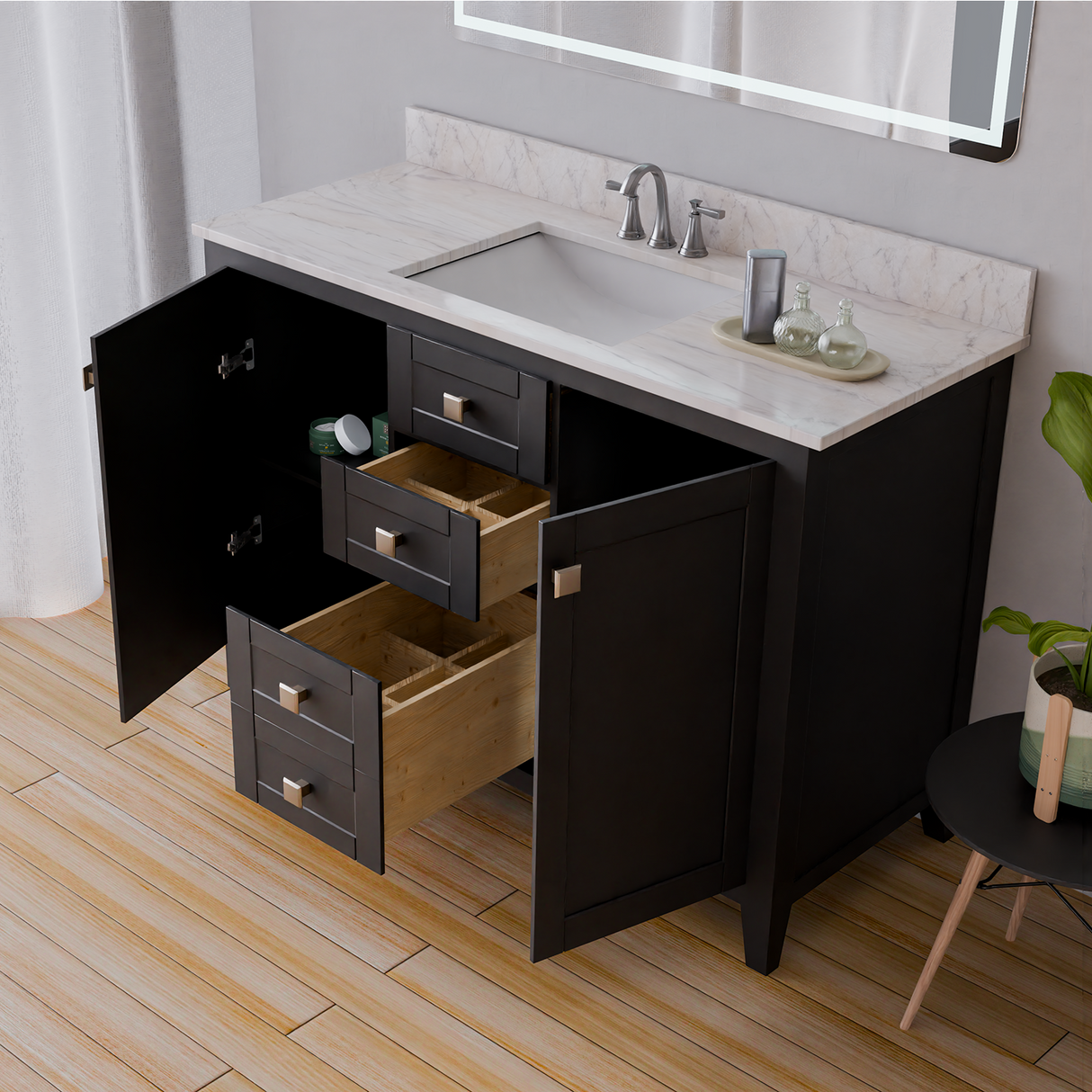 48" Coltrane Espresso Freestanding Solid Wood Bathroom Vanity With Premium Carrara Natural Marble Sink Top with 4 In. Backsplash