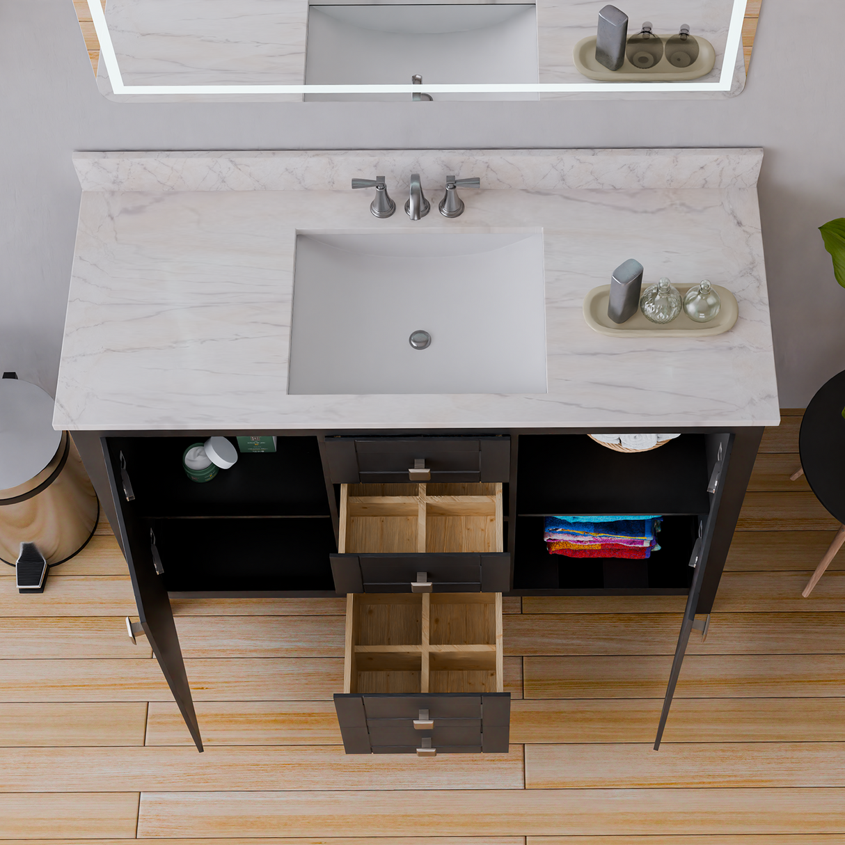 48" Coltrane Espresso Freestanding Solid Wood Bathroom Vanity With Premium Carrara Natural Marble Sink Top with 4 In. Backsplash