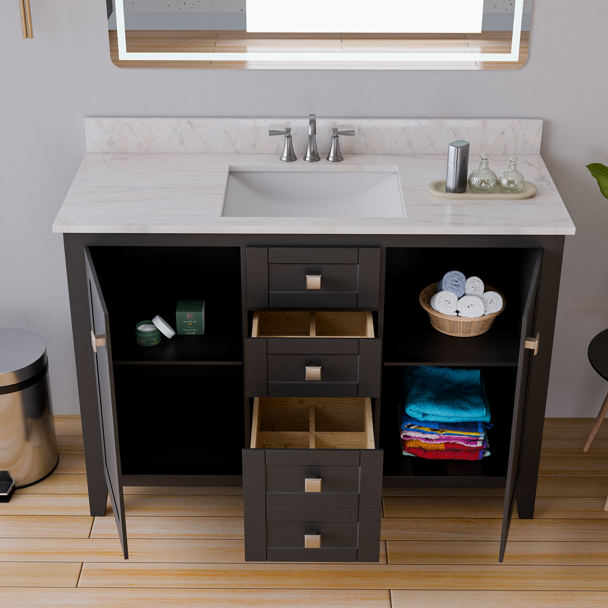 48" Coltrane Espresso Freestanding Solid Wood Bathroom Vanity With Premium Carrara Natural Marble Sink Top with 4 In. Backsplash