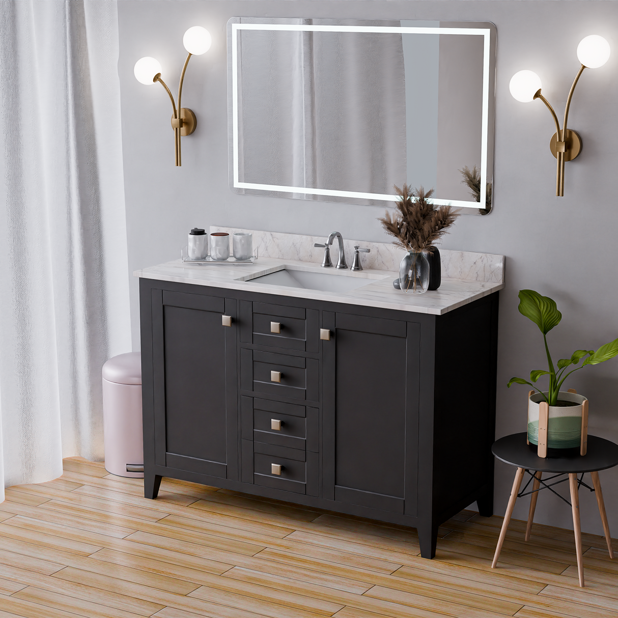 48" Coltrane Espresso Freestanding Solid Wood Bathroom Vanity With Premium Carrara Natural Marble Sink Top with 4 In. Backsplash