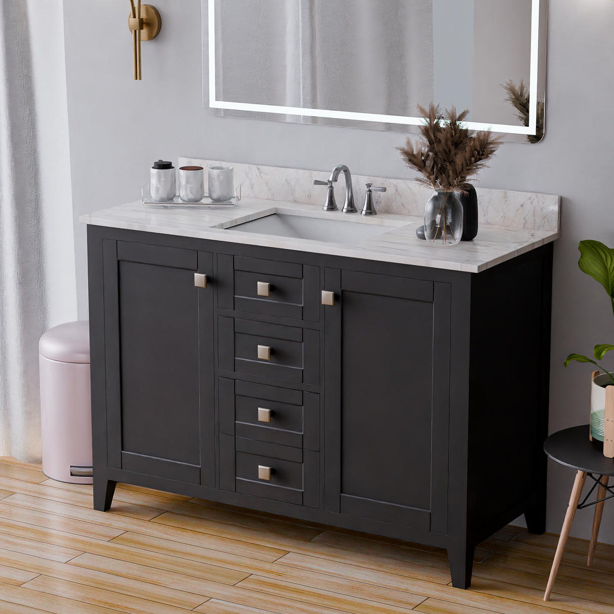 48" Coltrane Espresso Freestanding Solid Wood Bathroom Vanity With Premium Carrara Natural Marble Sink Top with 4 In. Backsplash