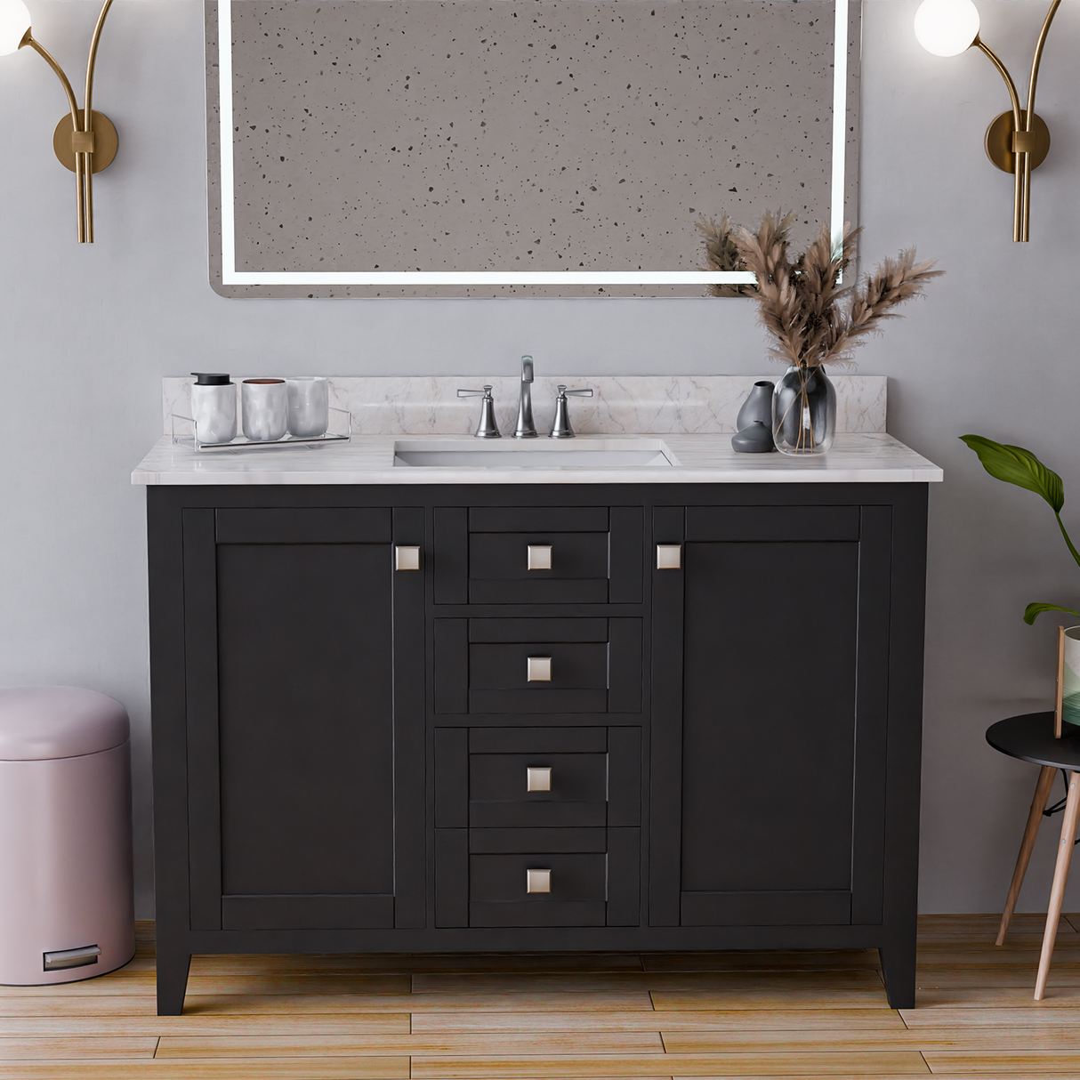 48" Coltrane Espresso Freestanding Solid Wood Bathroom Vanity With Premium Carrara Natural Marble Sink Top with 4 In. Backsplash