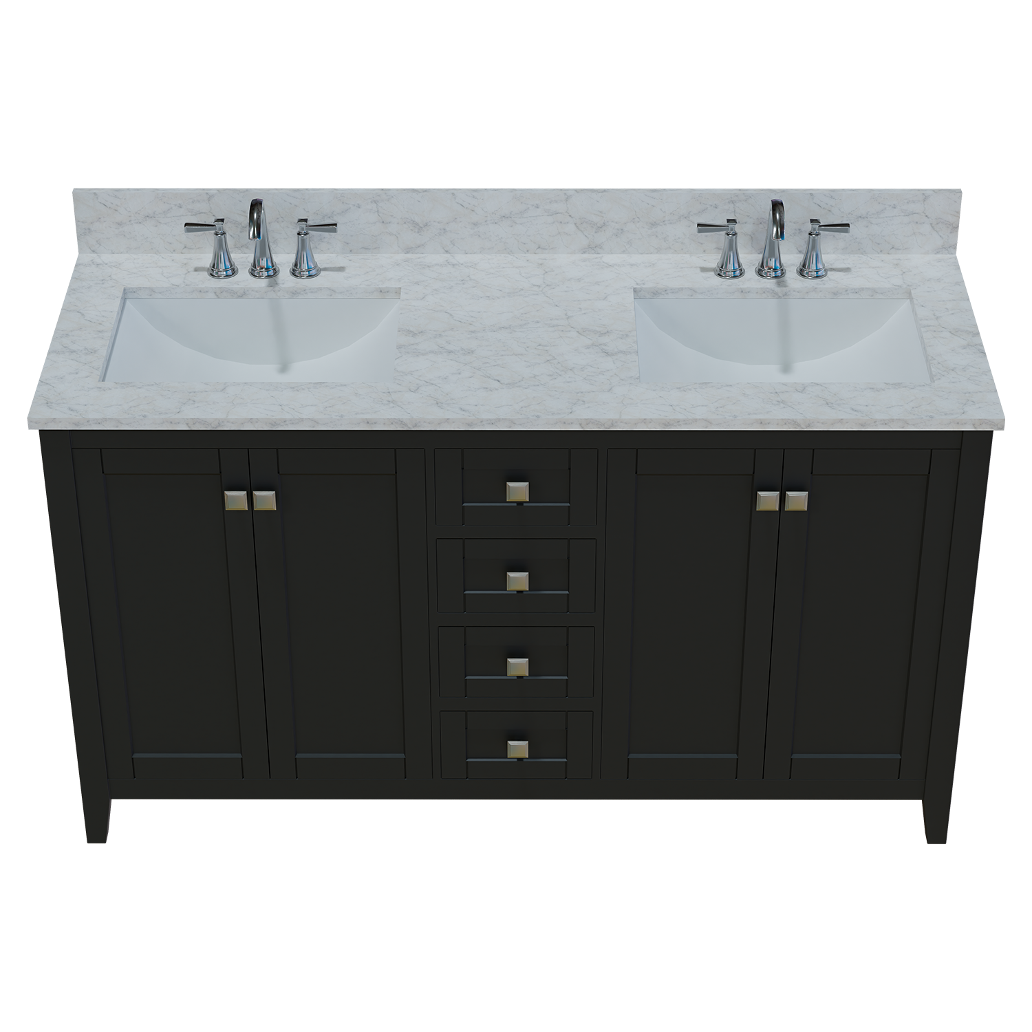 60" Coltrane Espresso Freestanding Solid Wood Bathroom Vanity With Premium Carrara Natural Marble Double Sink Top with 4 In. Backsplash
