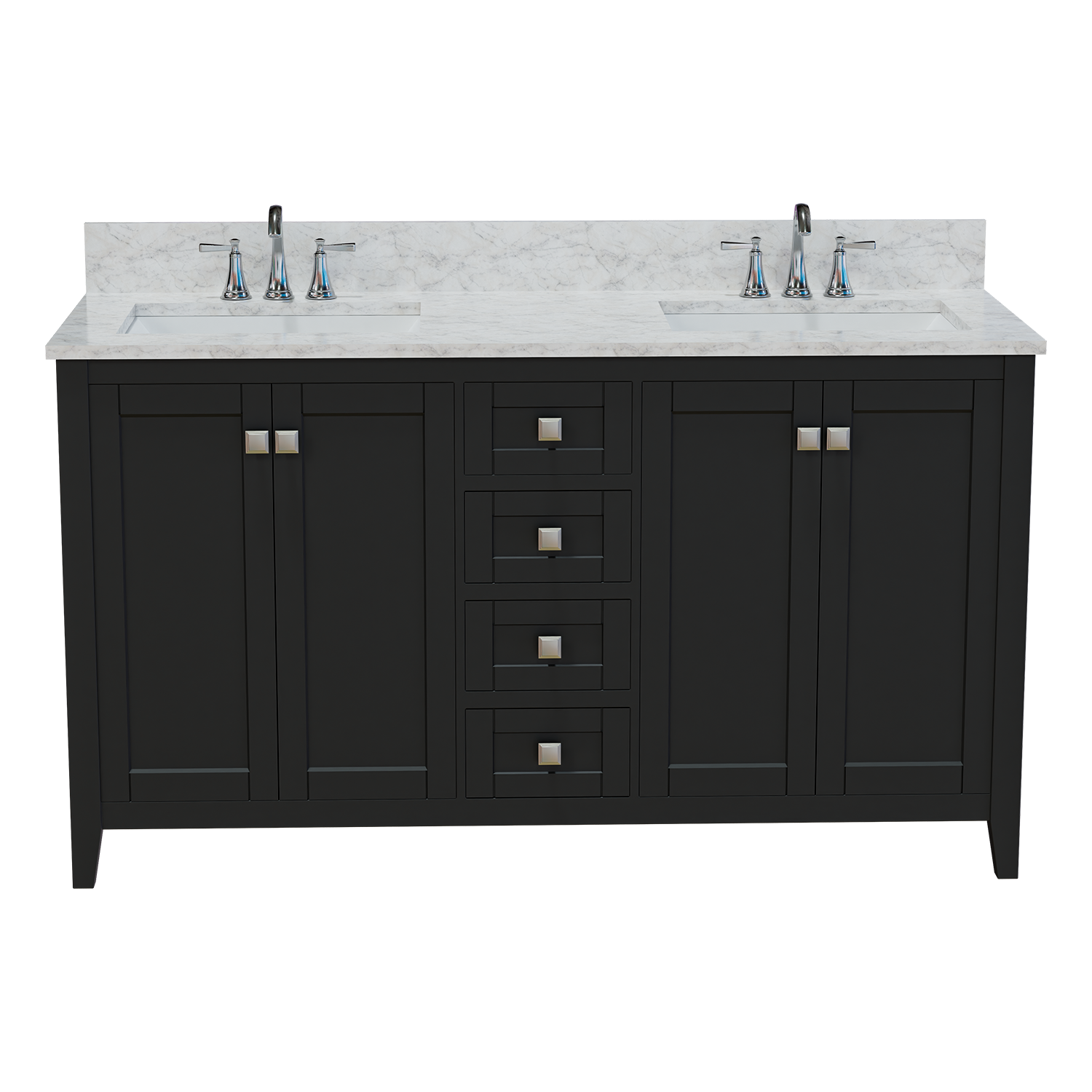 60" Coltrane Espresso Freestanding Solid Wood Bathroom Vanity With Premium Carrara Natural Marble Double Sink Top with 4 In. Backsplash