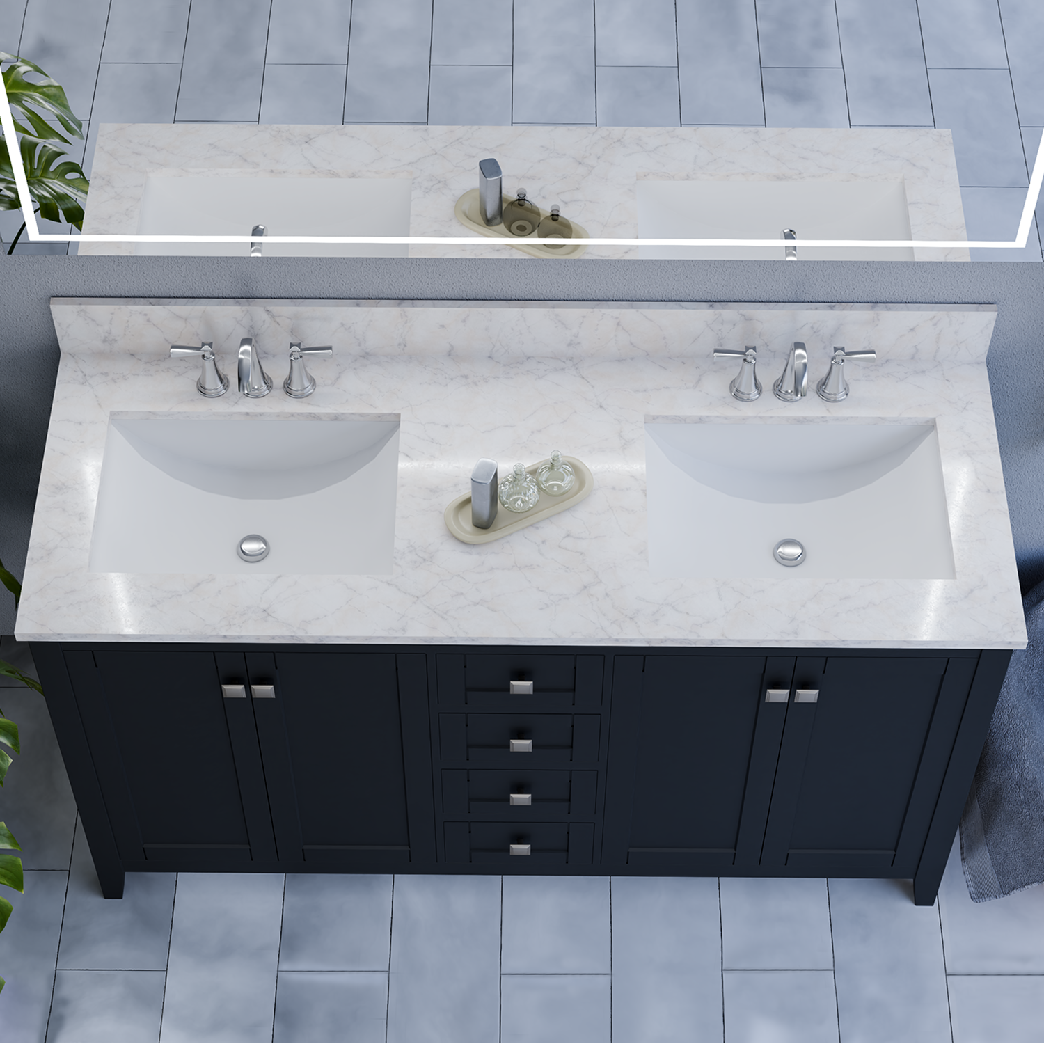60" Coltrane Espresso Freestanding Solid Wood Bathroom Vanity With Premium Carrara Natural Marble Double Sink Top with 4 In. Backsplash