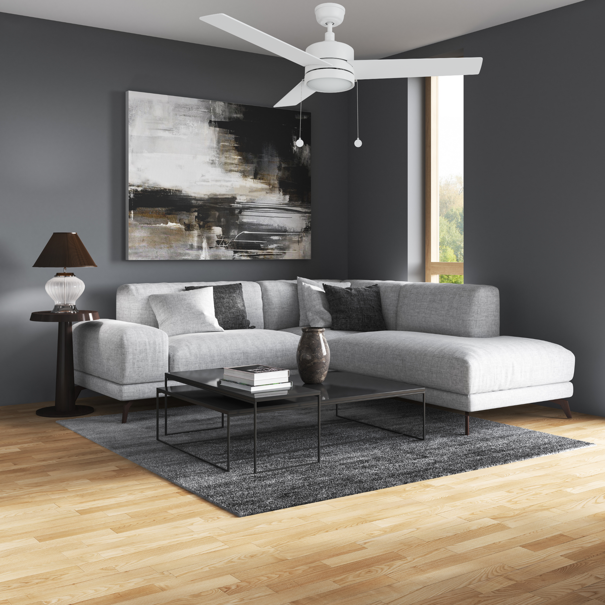 ASCOTT 52 In 3 Blade Smart Ceiling Fan With Integrated LED Lights With Pull Chain