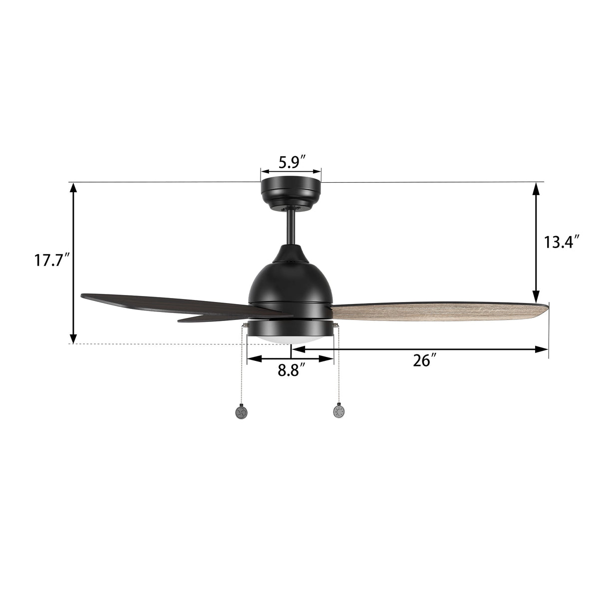 GREENWOOD 52 In 3 Blade Smart Ceiling Fan With Integrated LED Lights With Pull Chain