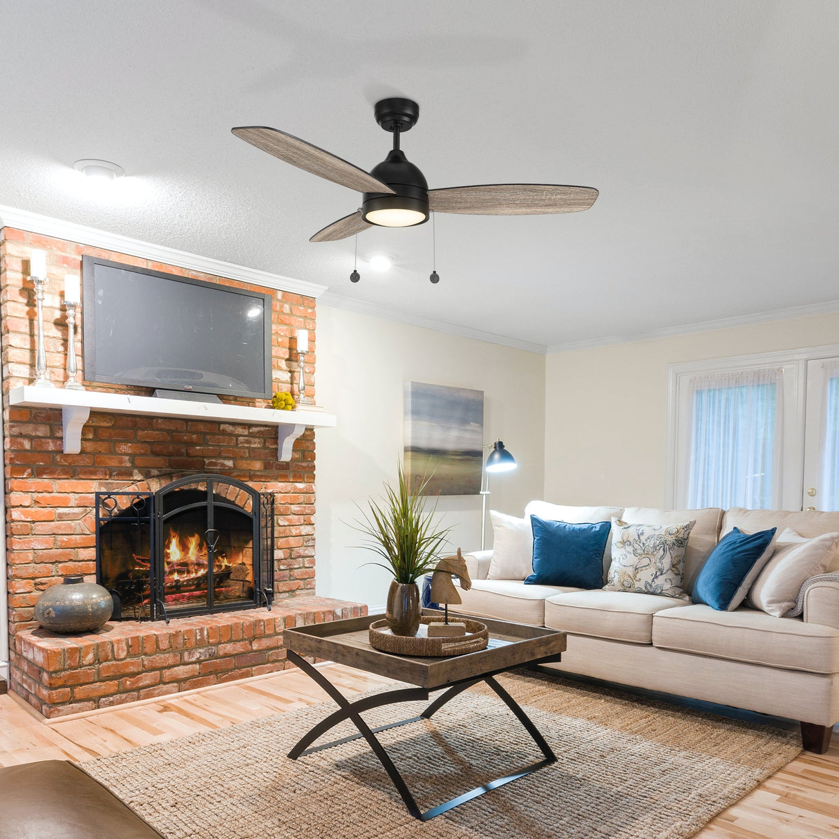 GREENWOOD 52 In 3 Blade Smart Ceiling Fan With Integrated LED Lights With Pull Chain