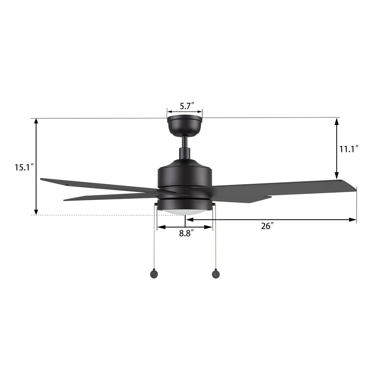 ASCOTT 52 In 4 Blade Smart Ceiling Fan With Integrated LED Lights With Pull Chain