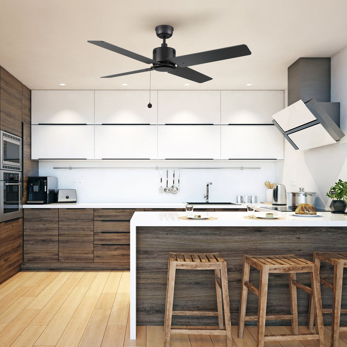 APEX 52 In 4 Blade Smart Ceiling Fan Without  LED  Lights With Pull Chain