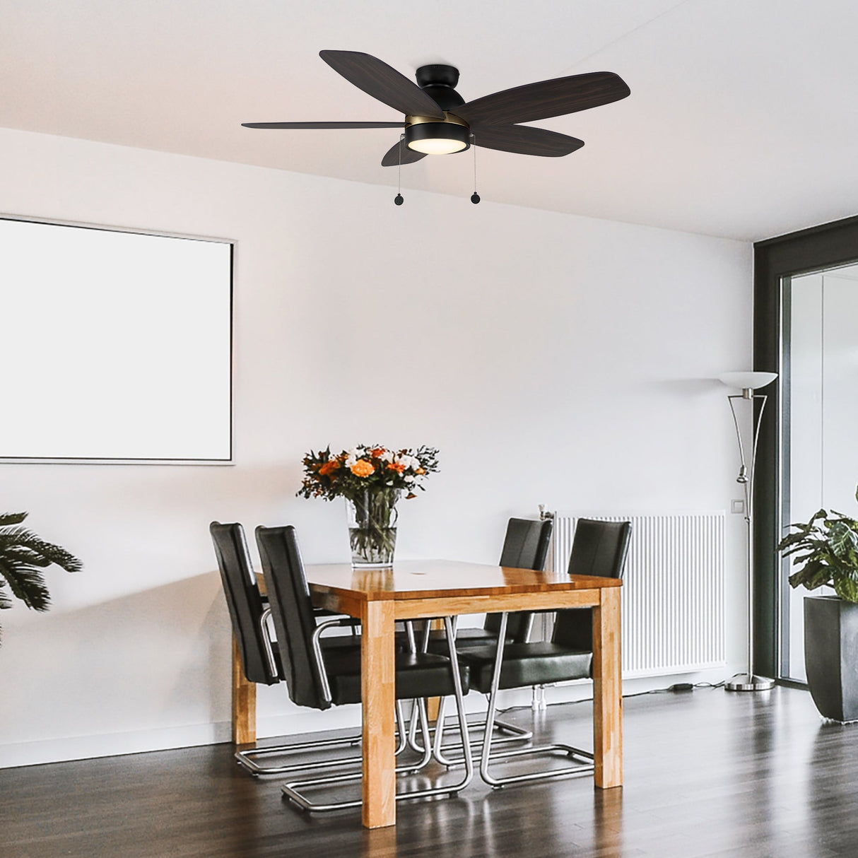 GREENWOOD 52 In 5 Blade Smart Ceiling Fan With Integrated LED Lights With Pull Chain