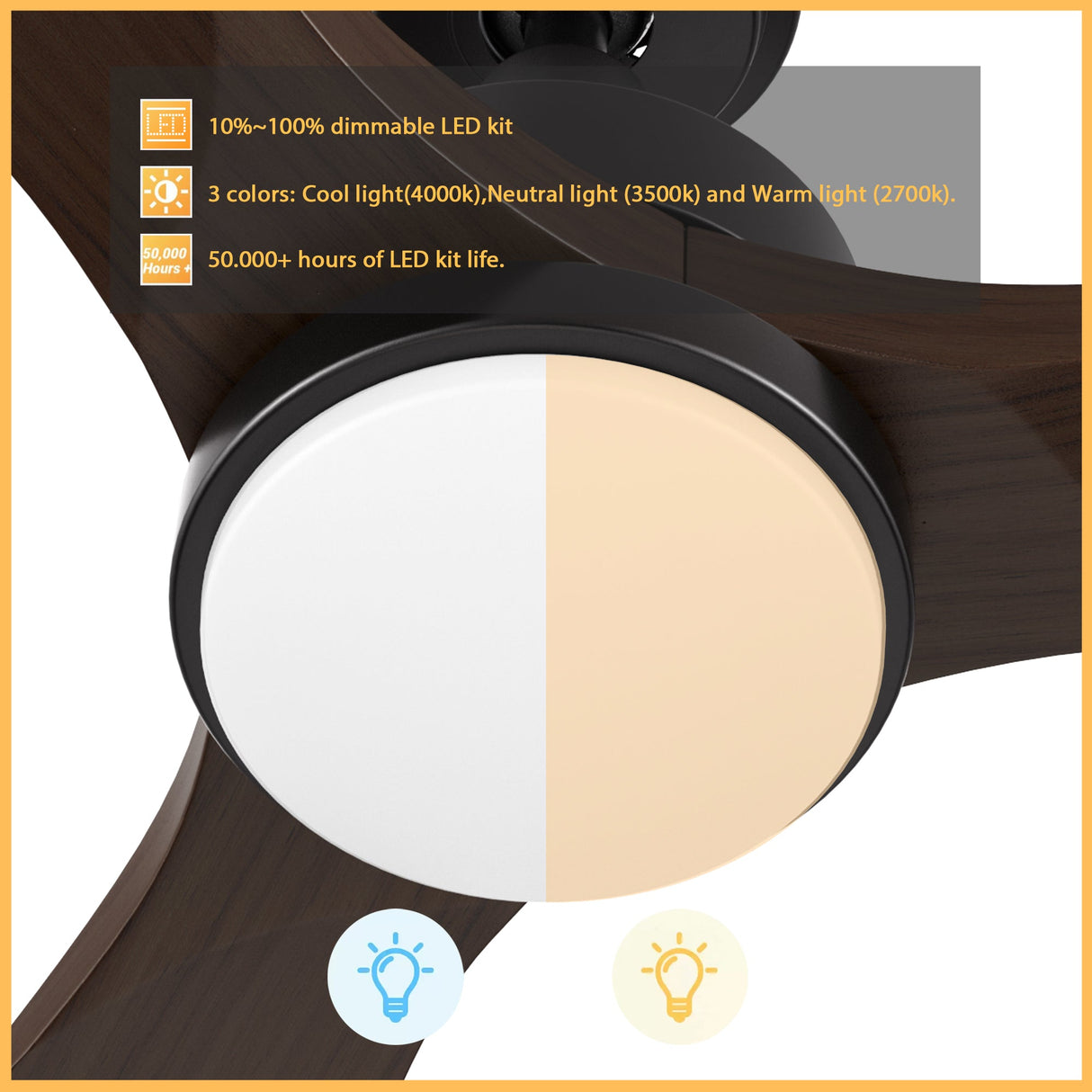 BONELLI 48 In 3 Blade Smart Ceiling Fan With Integrated LED Lights With Remote Control