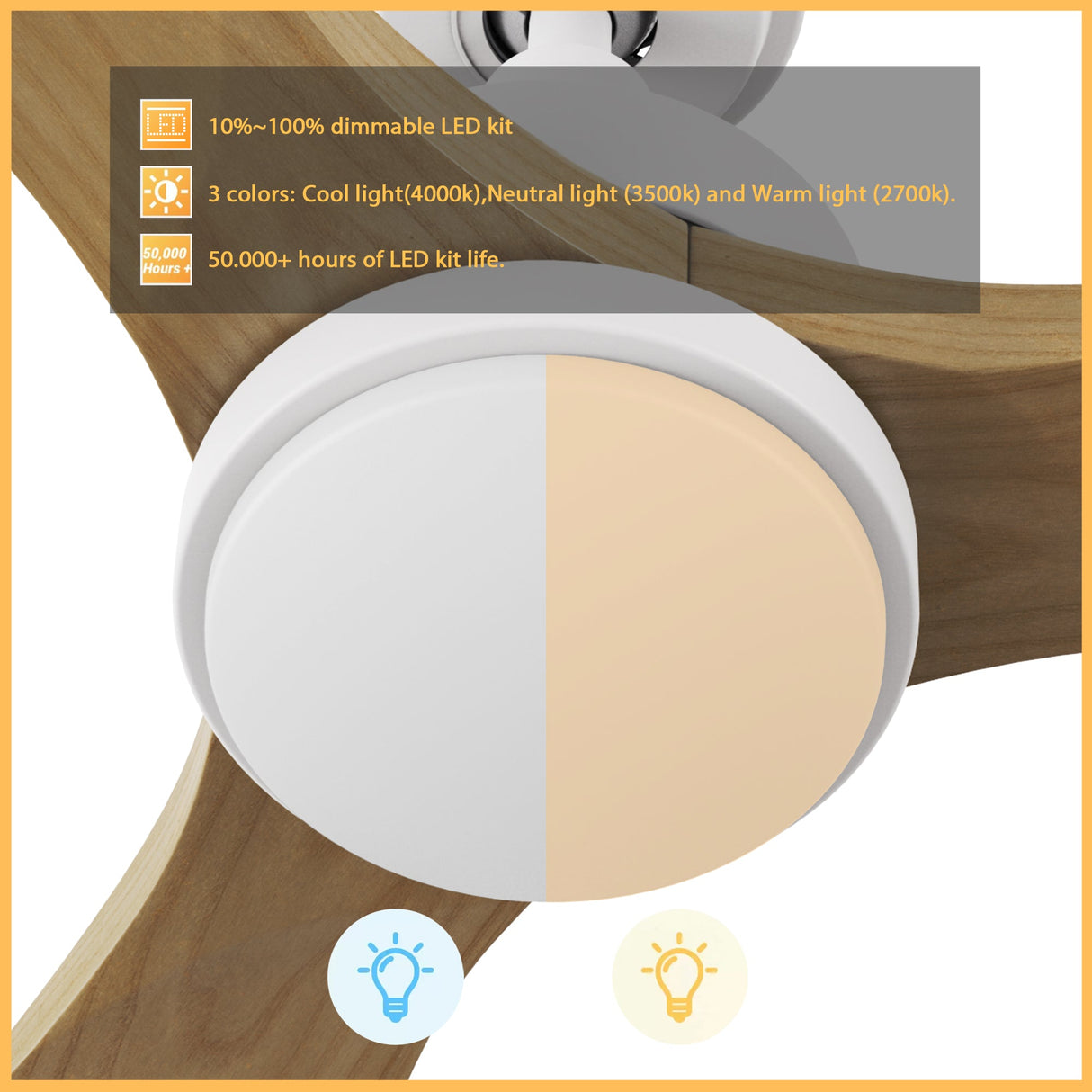 BONELLI 48 In 3 Blade Smart Ceiling Fan With Integrated LED Lights With Remote Control