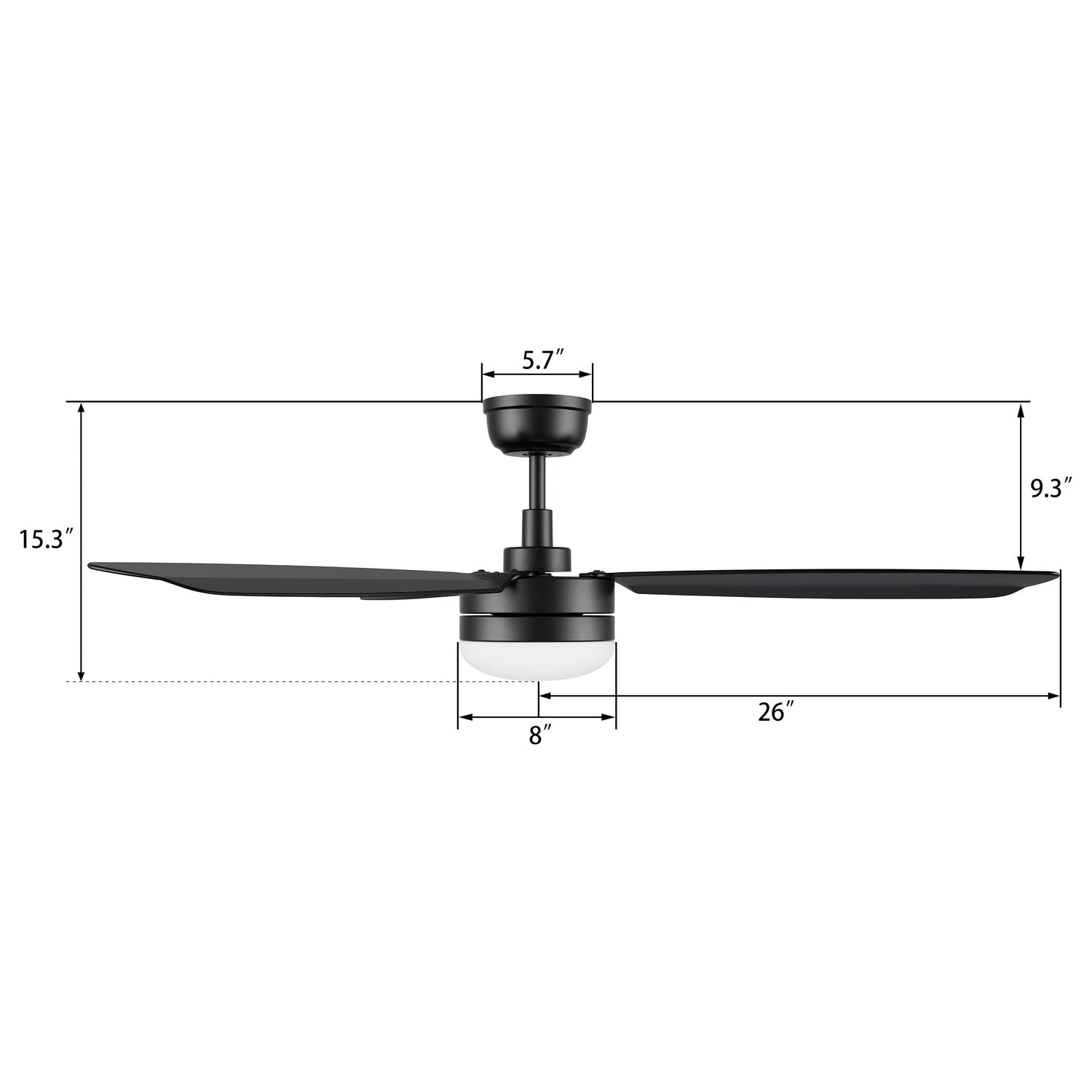 VARA 52 In 3 Blade Smart Ceiling Fan With Integrated LED Lights With Remote