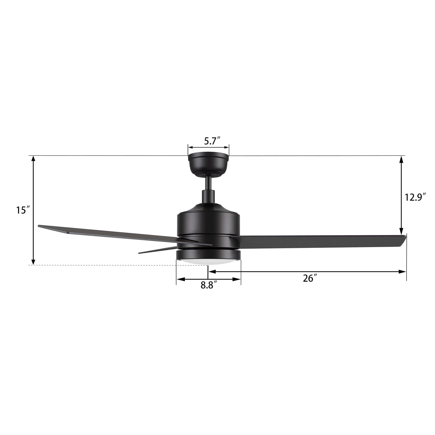SANTANA 52 In 3 Blade Smart Ceiling Fan With Integrated LED Lights With Wall Control